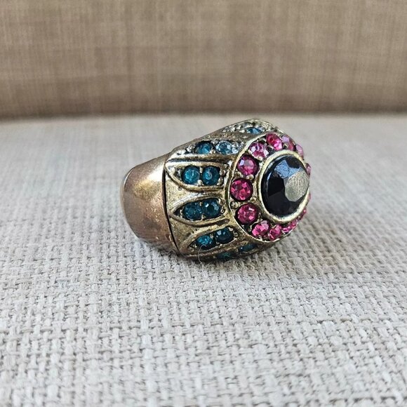 Women Ring Blue/Pink Crystals Accent Fashion Jewelry Size adjustable - Picture 4 of 12